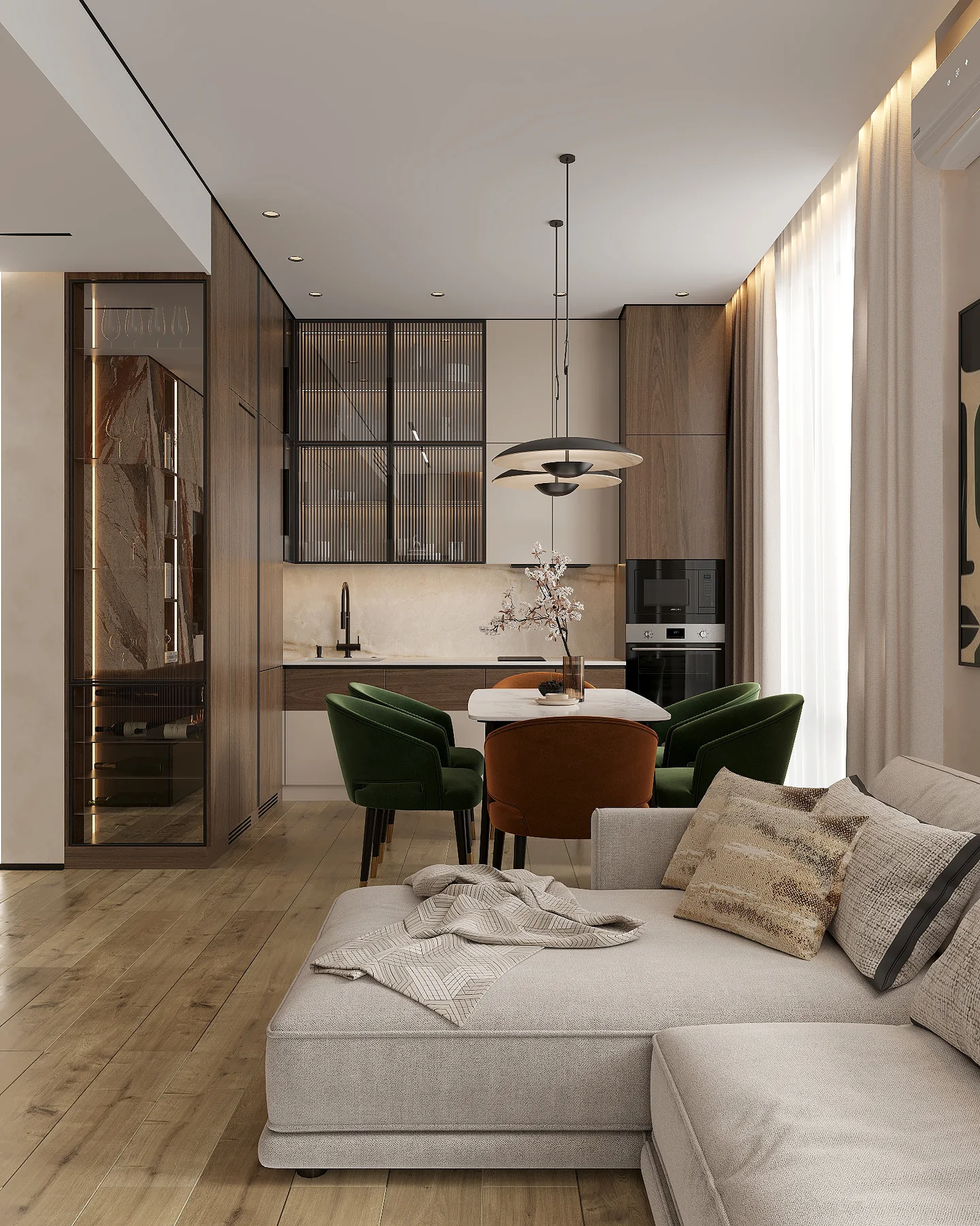 3D-визуализация кухни квартиры 56 м²
